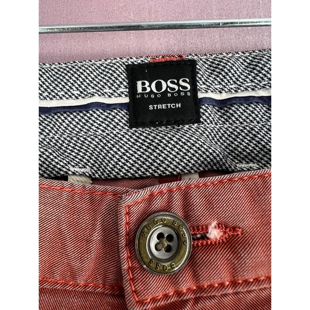 Hugo Boss Rice-1-W Mens Stretch Chinos Pinkish Reddish Coral Slim Fit Pants 38R - Picture 3 of 13